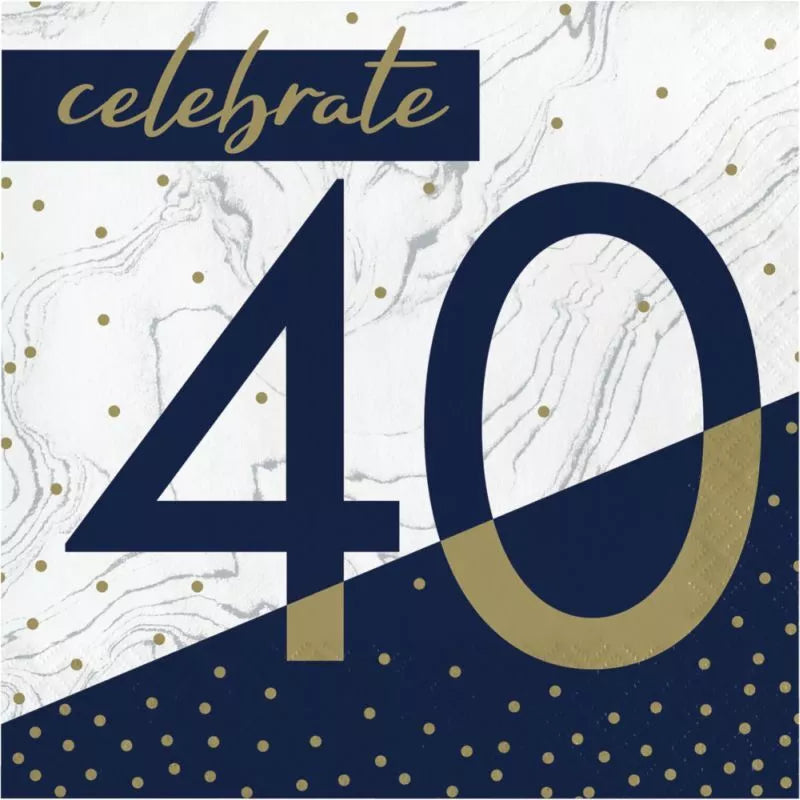 Beverage Napkins 40 Navy and Gold (x16u)