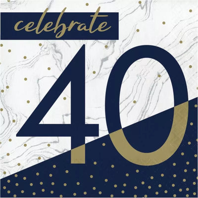 Beverage Napkins 40 Navy and Gold (x16u)