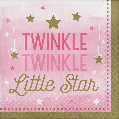 Twinkle Little Star Pink Lunch Napkins (x16u)