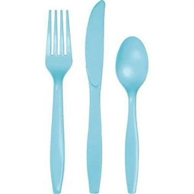 Surtido de Cubiertos de Plástico de Alta Resistencia - Azul Pastel (x24u)
