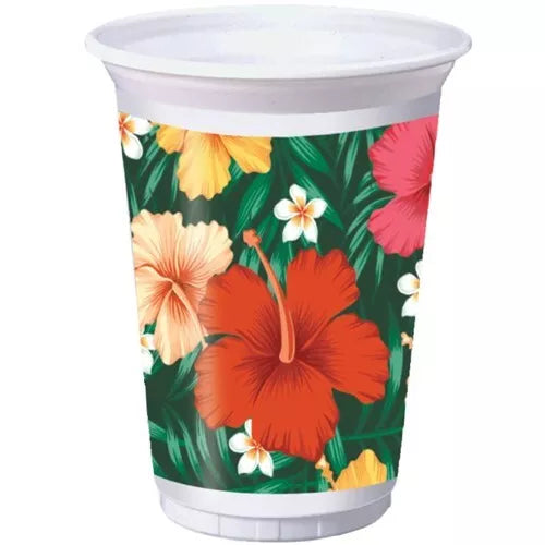 Vasos Plásticos Flores Hawaianas 16oz (x8u)