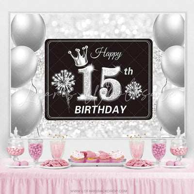 Silver Balloons Glitter 15th Birthday Backdrop (x1u)