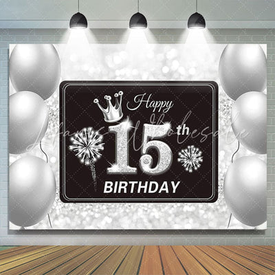 Silver Balloons Glitter 15th Birthday Backdrop (x1u)