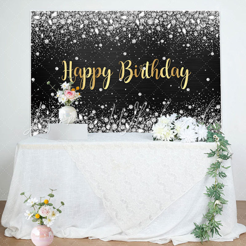 Sliver Glitter Diamond Gold Happy Birthday Backdrop (x1u)