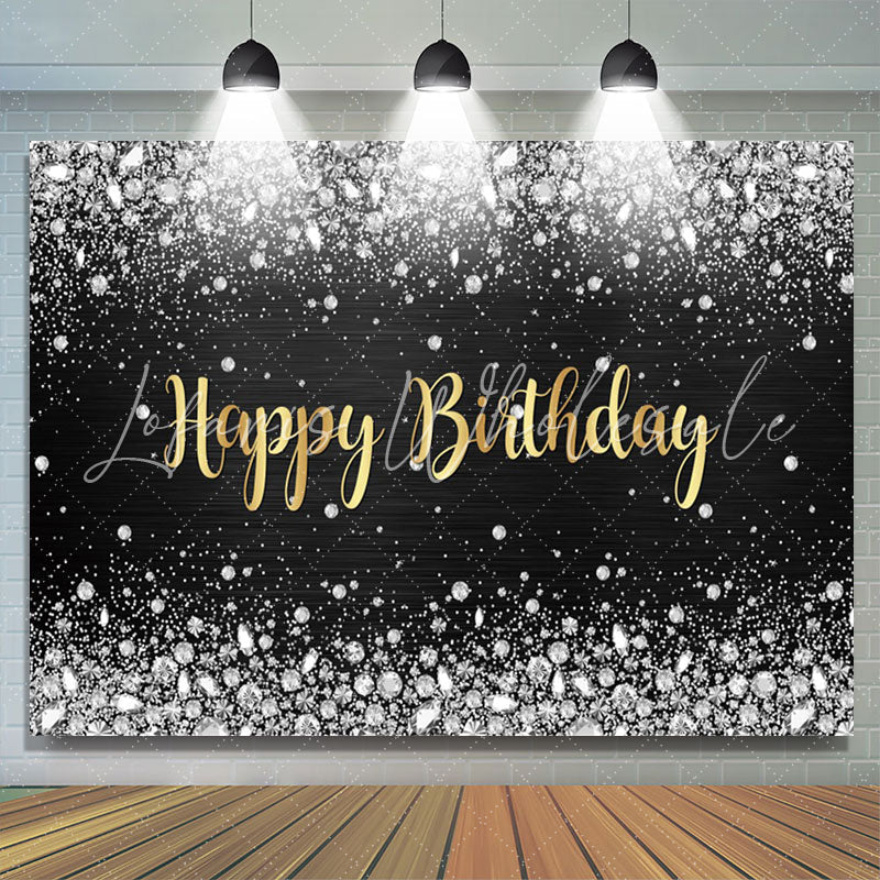 Sliver Glitter Diamond Gold Happy Birthday Backdrop (x1u)