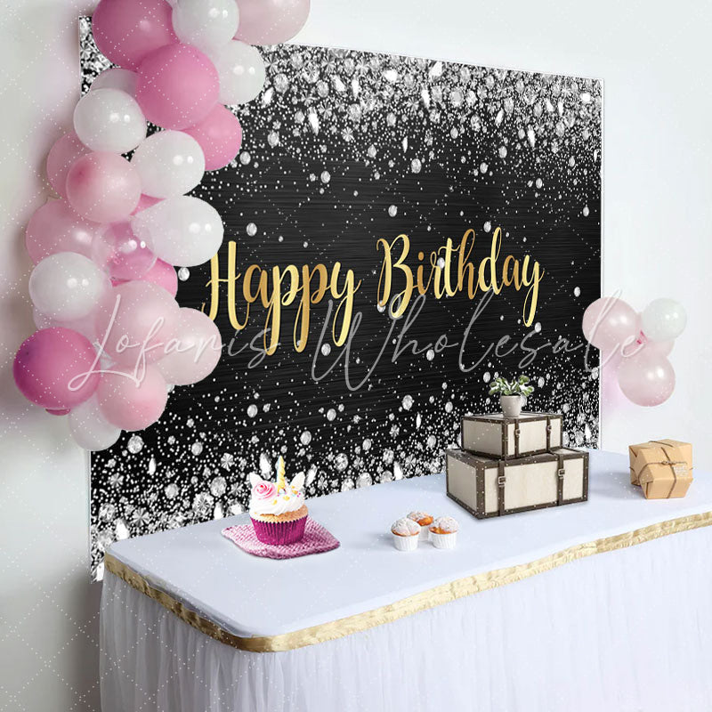 Sliver Glitter Diamond Gold Happy Birthday Backdrop (x1u)