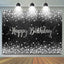 Silver Glitter Diamonds Happy Birthday Backdrop (x1u)