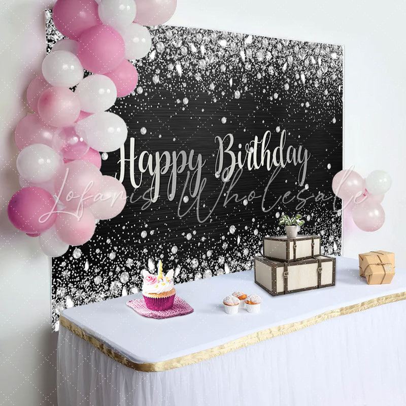 Silver Glitter Diamonds Happy Birthday Backdrop (x1u)