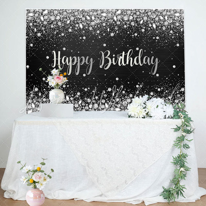 Silver Glitter Diamonds Happy Birthday Backdrop (x1u)