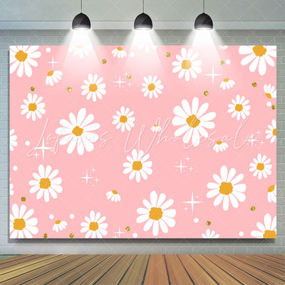 White Daisy Floral Pink Girls Birthday Backdrop (x1u)