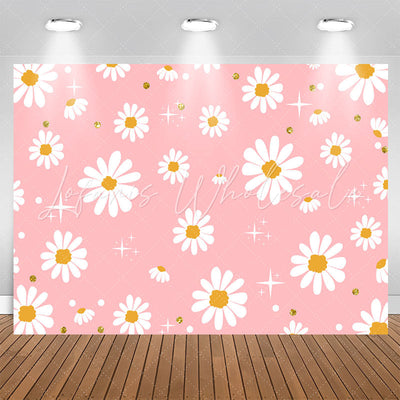 White Daisy Floral Pink Girls Birthday Backdrop (x1u)