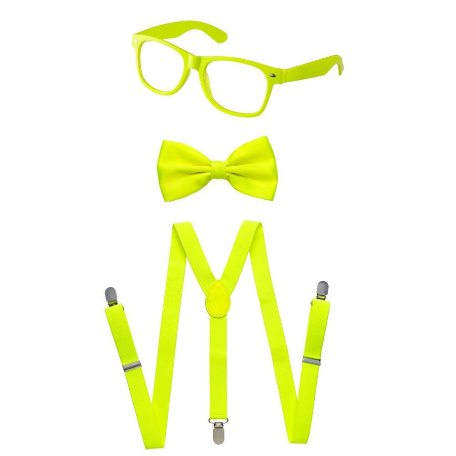 Adult Neon Suspender, Bow Tie Accessory Set