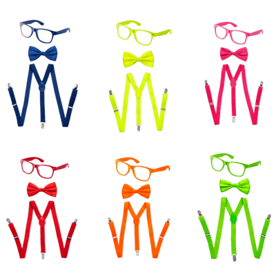Adult Neon Suspender, Bow Tie Accessory Set