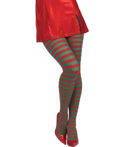 Christmas Striped Tights-Red & Green