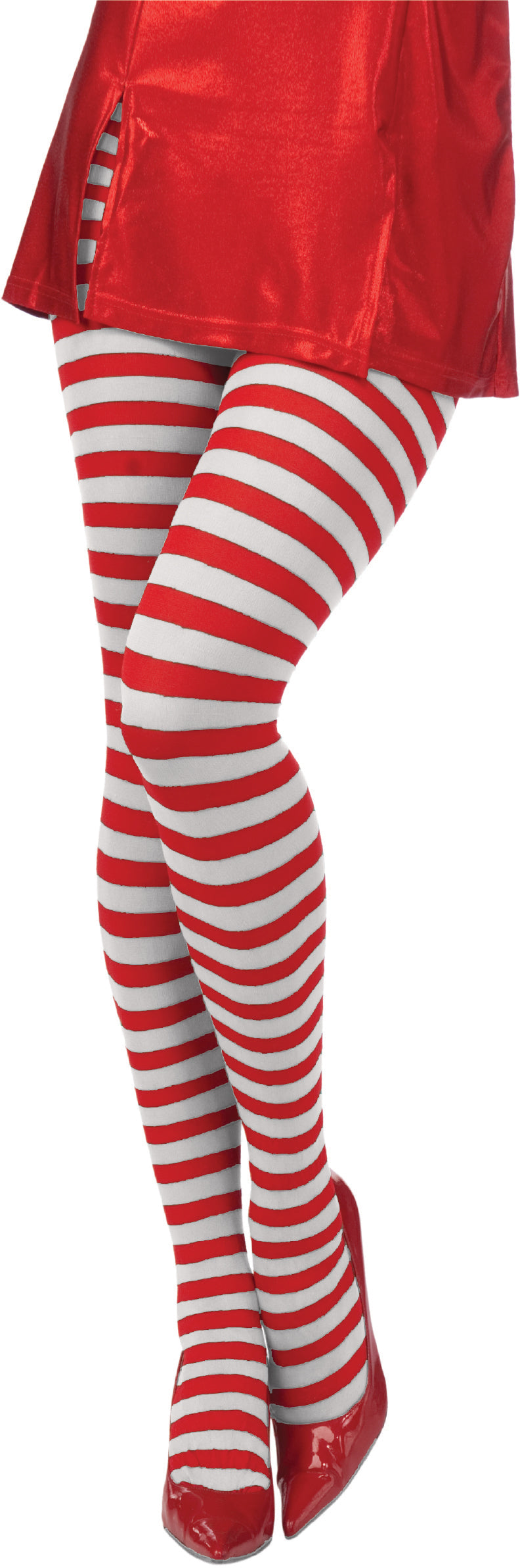 Red & White Striped Tights-Adult