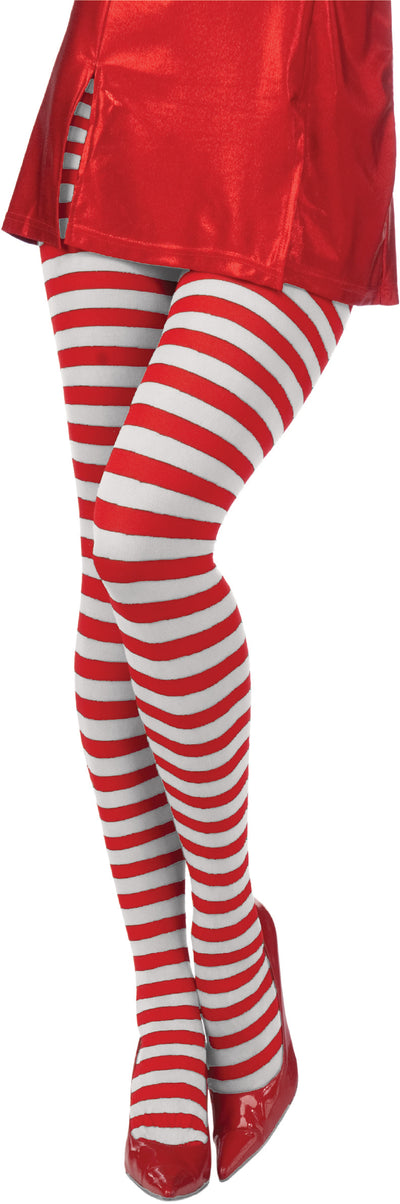 Red & White Striped Tights-Adult