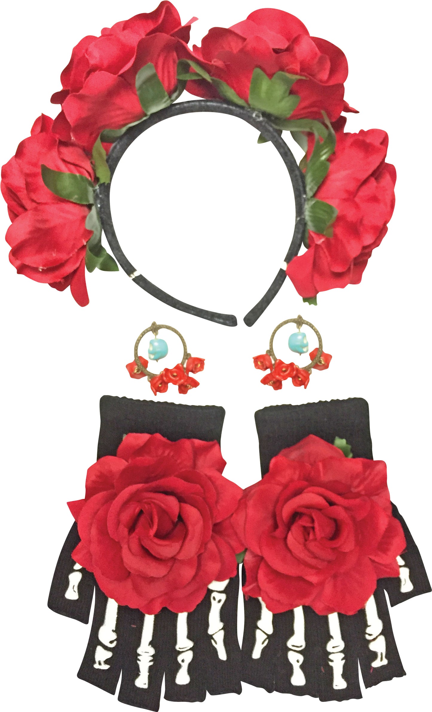 Day of Dead Set Headband Earrings Glove