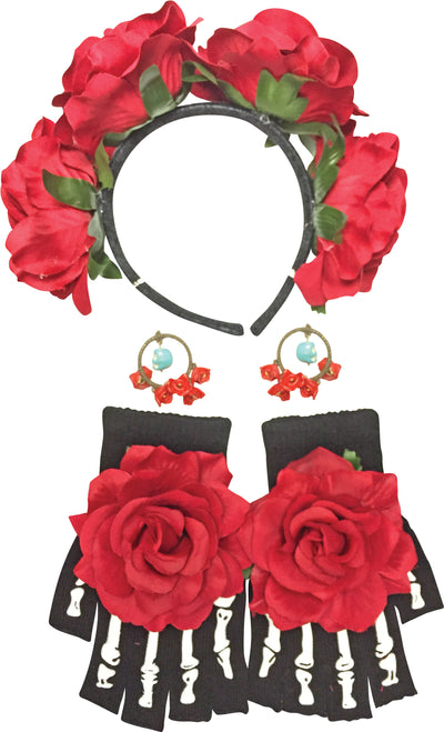 Day of Dead Set Headband Earrings Glove