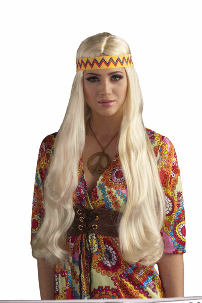 Hippie Chick Wig With Headband Blonde