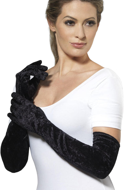 Velveteen Long Gloves Black