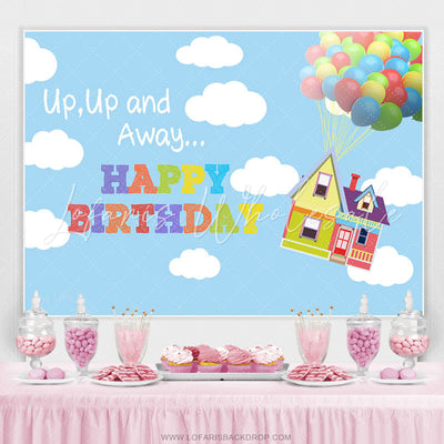 Up Up And Away Balloon Happy Birthday Backdrop