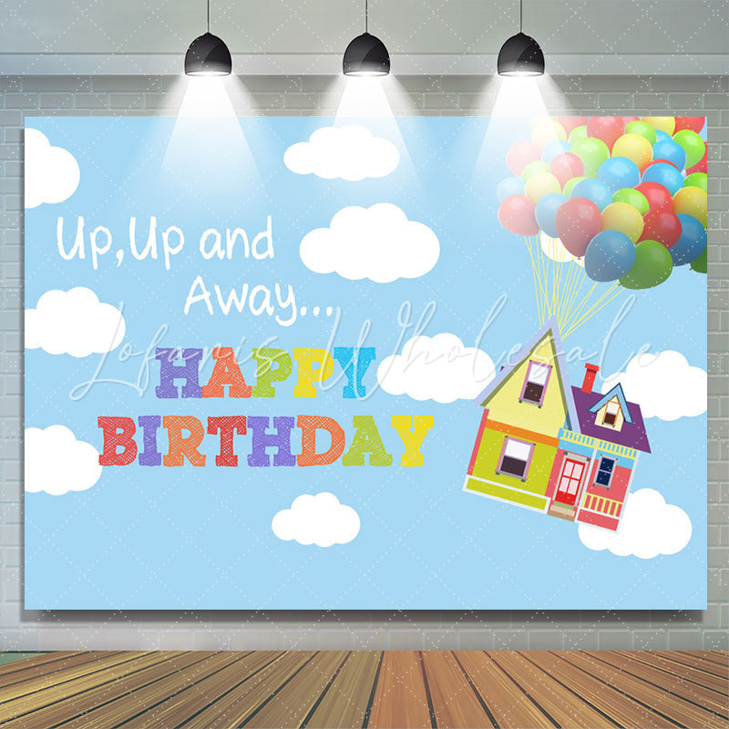 Up Up And Away Balloon Happy Birthday Backdrop