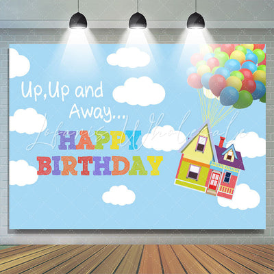 Up Up And Away Balloon Happy Birthday Backdrop