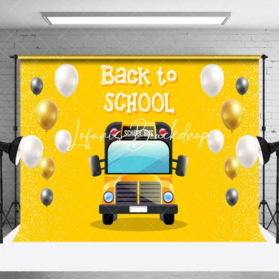 Backdrop Yellow Balloon Bus Back to School
