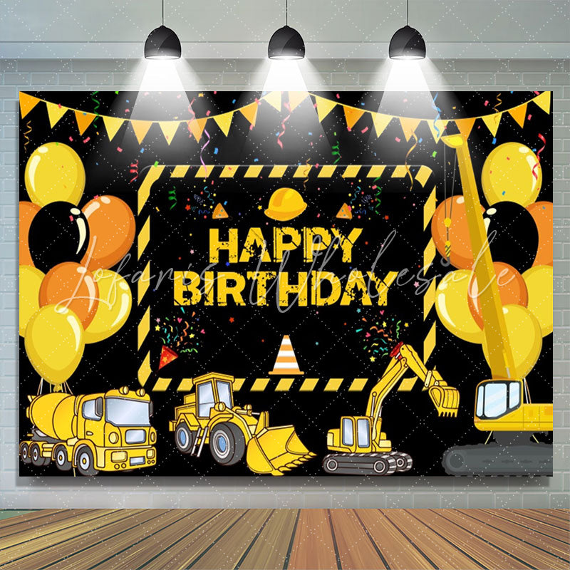Construction Yellow Truck Balloons Birthday Backdrop (x1u)