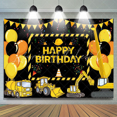 Construction Yellow Truck Balloons Birthday Backdrop (x1u)