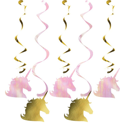 Decoraciones Guirnaldas Espirales Colgantes Unicornio Brillante (x5u)