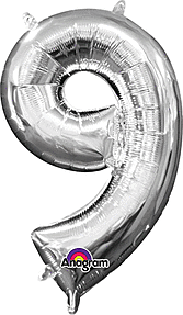 Balloon Air-Filled Number "9"- Silver
