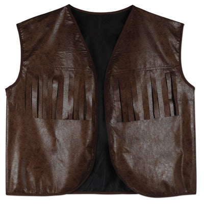 Faux Brown Leather Cowboy Vest w/Fringe
