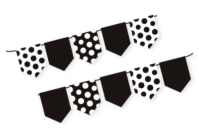 BANDERIN PENTAGONO BLANCO CON NEGRO LINEA POLKA