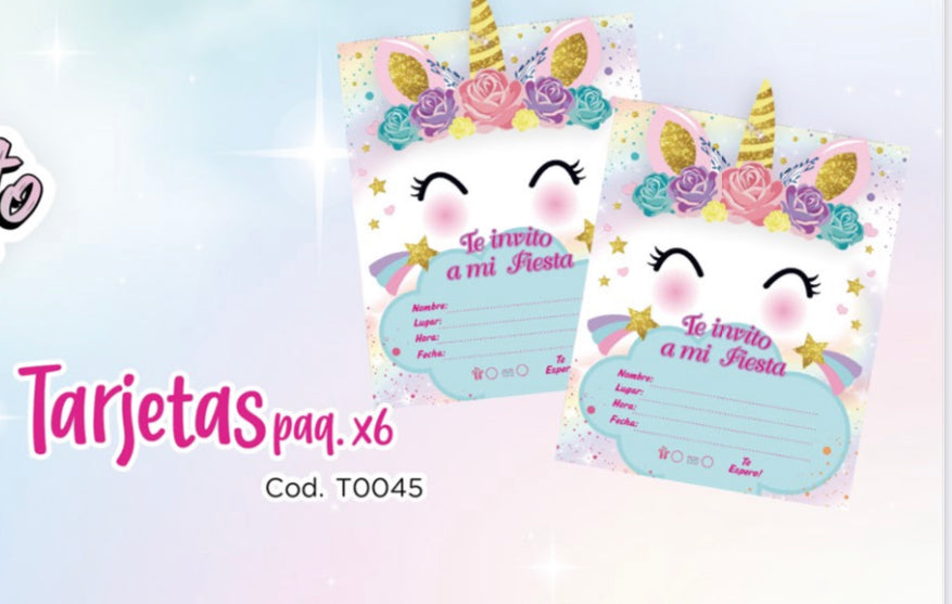 TARJETA X 6 UD UNICORNIO ADULTO