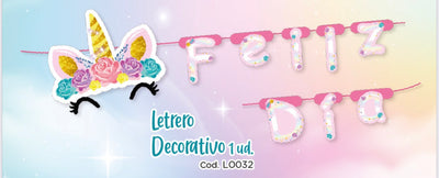 LETRERO FELIZ DIA UNICORNIO ADULTO