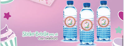 STICKER BOTELLA X 8 UNICORNIO INFANTIL