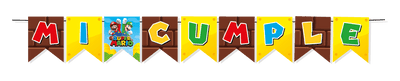 Mario Bros Banderín "Mi Cumple" (x1u)
