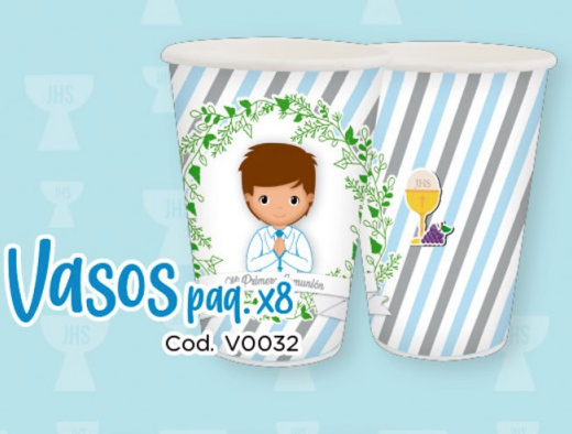 VASO X8 UD PRIMERA COMUNION NIÑO