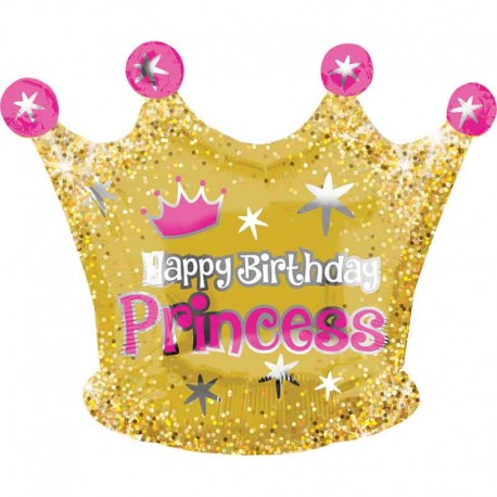 Globo Helio Happy Birthday Corona Gold