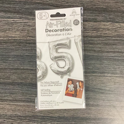 Balloon Air-Filled Number "5"- Silver