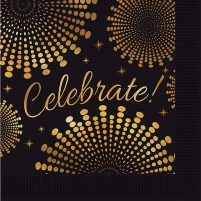 Servilletas de Papel Negro y Dorado para Celebraciones.